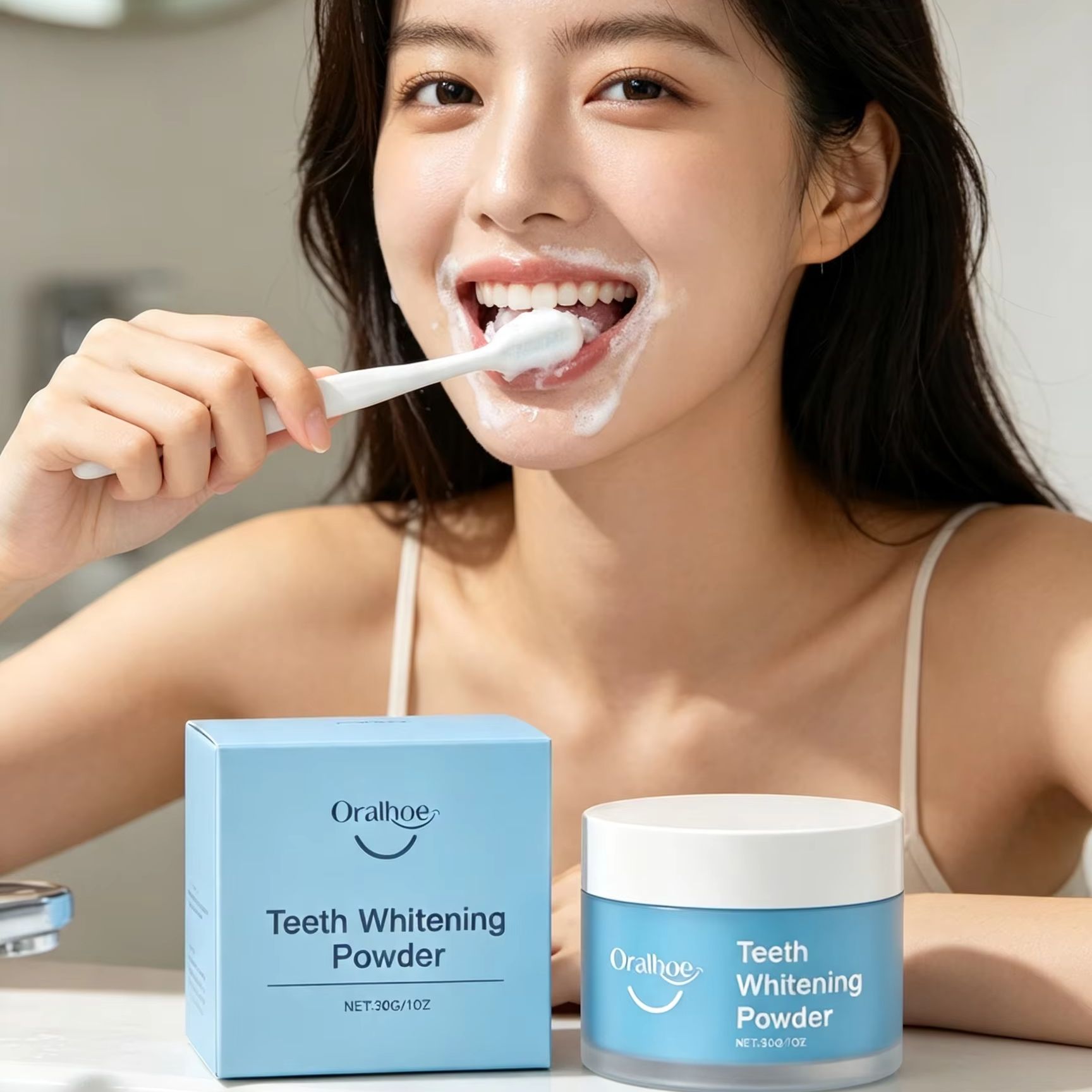 Teeth Whitening Co - Oralhoe Zahnpulver zum Zähneputzen, Fleckenentferner, Tiefenreinigung,
